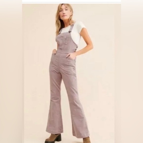 Free People‎ x Lee’s Purple Storm Flare Corduroy Overall coveralls jumpsuit sz S - Picture 5 of 6
